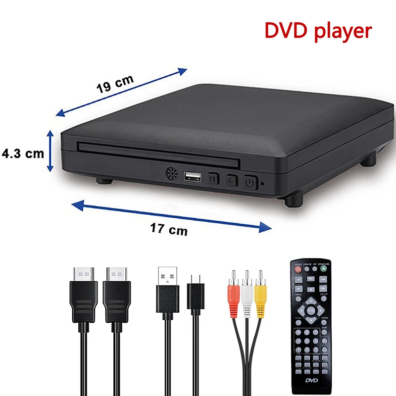 Mini DVD Player 1080P Full HD USB Home TV CD Discs Player VCD EVD MP3 RW Home Theatre System Remote Control AV HDMI Cable Box