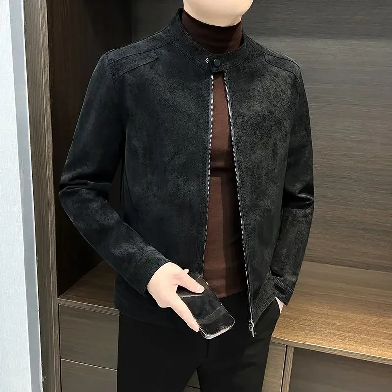 Short Stand Collar Leather Jacket Men's Autumn Winter Style 2026 New Popular Handsome Casual Biker Jacket Male Model