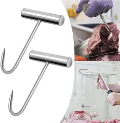 1Pcs Stainless Steel T Hooks T-Handle Meat Boning Hook for Kitchen Butcher Shop Restaurant BBQ Tool