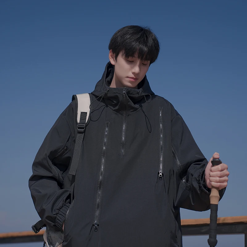 

Loose Casual Men's Spring Autumn y Jaet Windproof Hiking Workwear Zipper Decorated Regular Length Hooded Coat