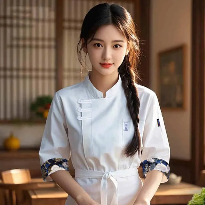 

Chinese Style Chef Uniforms Unisex Summer Breathable Short Sleeve Kitchen Cook Work Tops Hotel Baking Cafe Restaurant Chef Coat