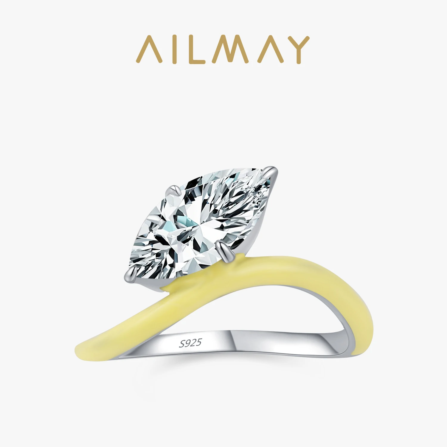 

Ailmay стерлингового серебра 925 пробы модное кольцо с цирконом в виде конского глаза для женщин обручальное свадебное роскошное ювелирное изделие высокого качества с желтой эмалью