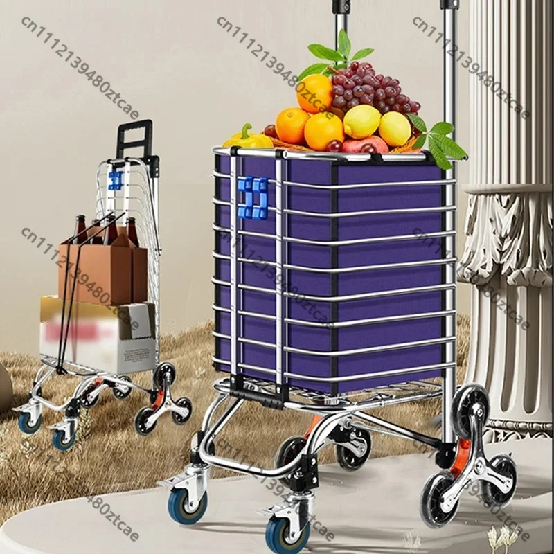 Portable Foldable Hand Trolley Stair Climbing Cargo Cart Outdoor Household Grocery Shopping Pulling Cart