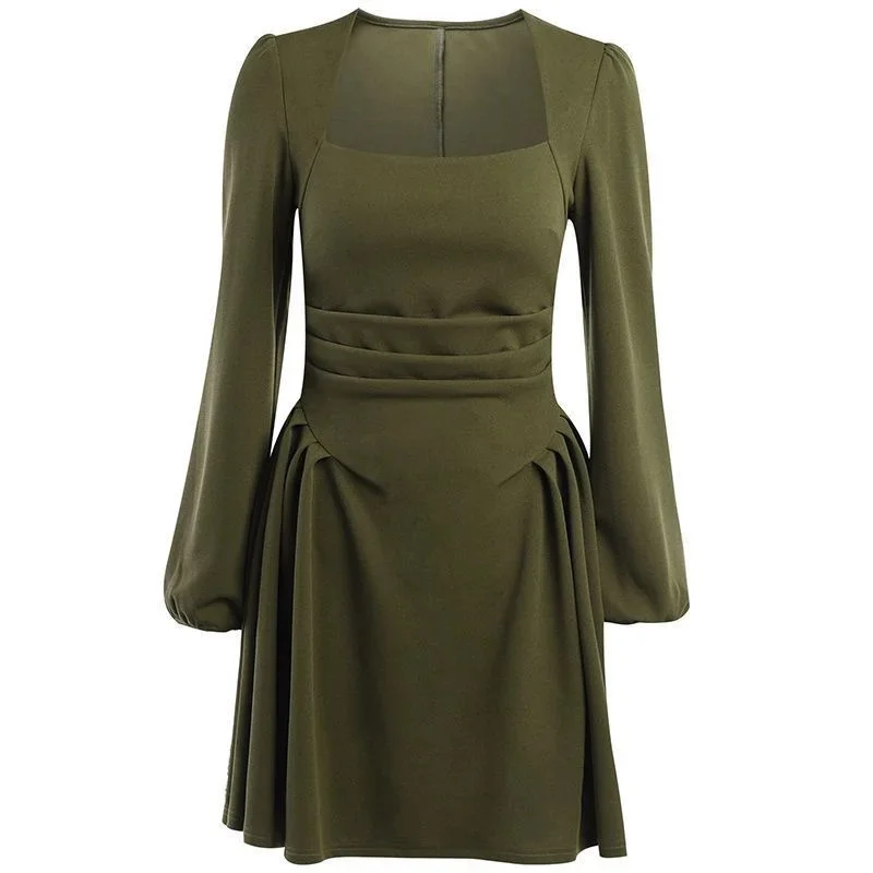 Vestido Midi de manga abullonada con pliegues para mujer, vestido Sexy, elegante, ajustado, informal, largo, para fiesta, ropa de calle, otoño