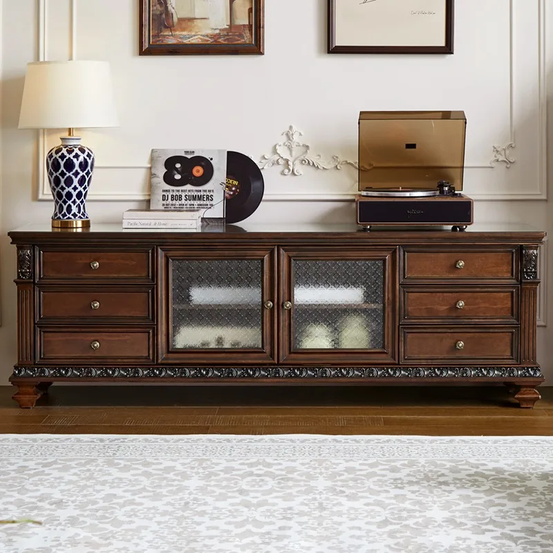 

cabinet coffee table combination pure solid wood living room carved furniture 2 meters 2.2 meters storage floor cabinet