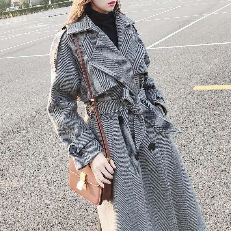 

2023 Autumnand Winter New Mid Length Over Knee Korean Version Loose And Versatile Woolen Coat For Women