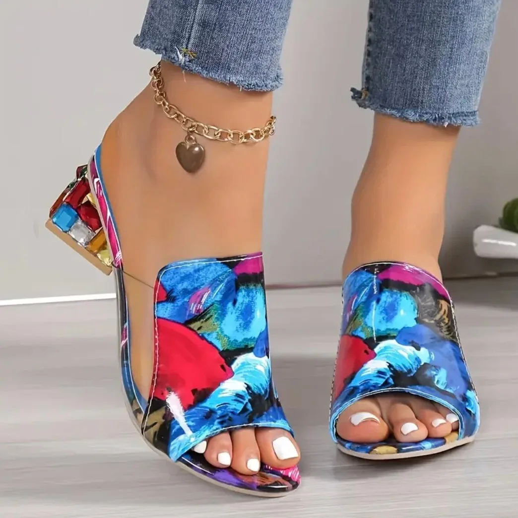 Plus Size Open-Toe Women's Shoes Chunky Heel One-Strap Sandals for women in Candy Colors Stylish Mid-Heel Flip-Flops