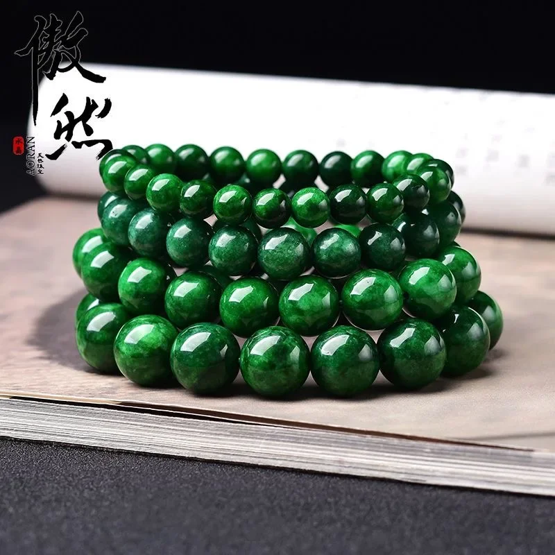 Natural Green Jade Beads 6-14mm Elastic Bracelet Jade Round Necklace Jewellery Fashion Handmade DIY Man Woman Luck Amulet New