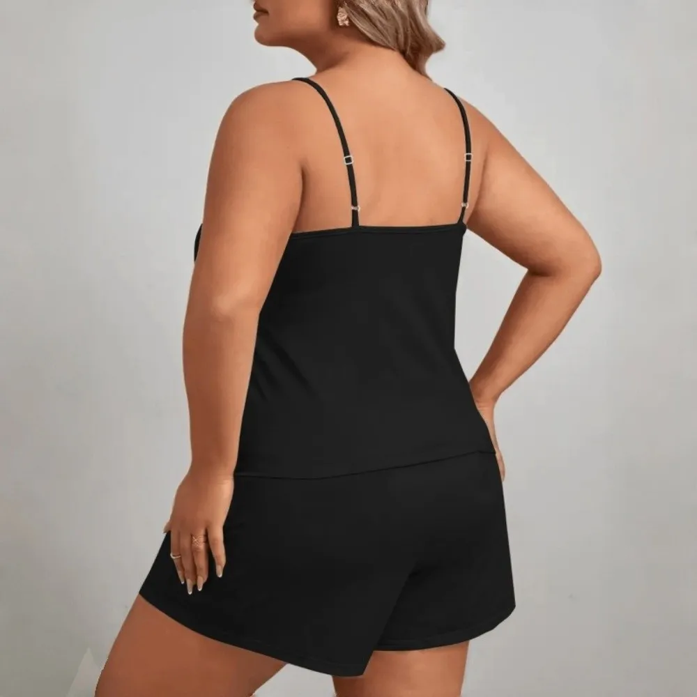 Ultra Soft Plus Size Pajama Set Oversized Letters Printed Cami Pajama Set Tank Top+Short Breathable Loose Sleepwear Set