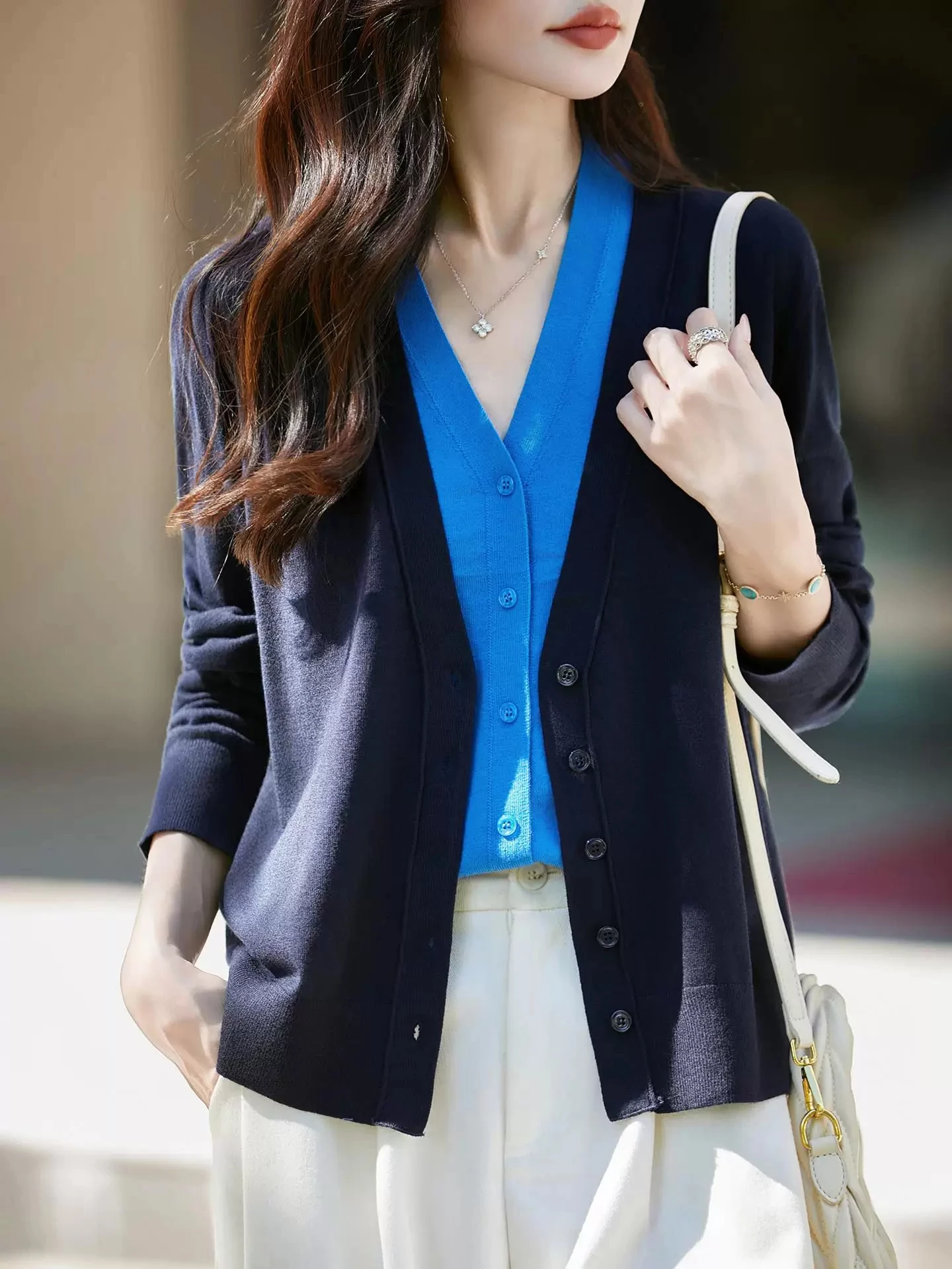 High-End V-Neck Knitted Open Cardigan Women's Loose Slimming Warm Sweater Outerwear Versatile Fashionable Base Shirt