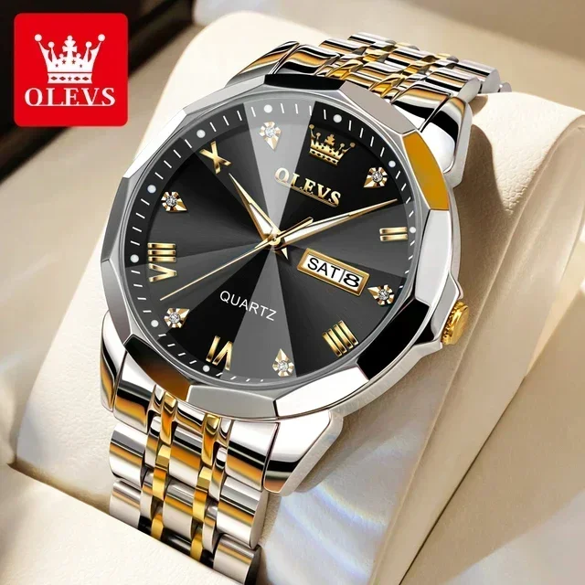 OLEVS 9931 New Style Waterproof Men Wristwatch Business Dual Calendar Luxury Diamond Dial Quartz Watch for Men