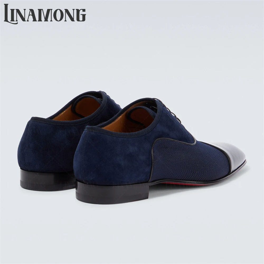 Leather Suede Oxford Shoes for Men Elegant Dark Blue Lace-Up Dress Shoes Classic Style Handmade Wedding Shoes Banquets Footwear - Image 2
