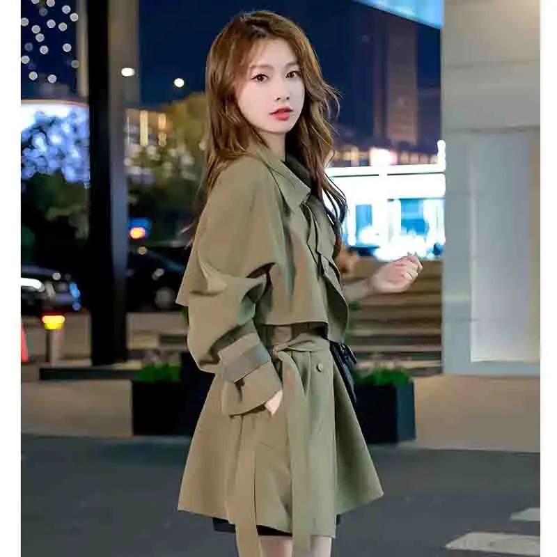 

Женская ветровка средней длины, тренчкот в корейском и британском стиле, пальто с поясом, весна-осень 2024