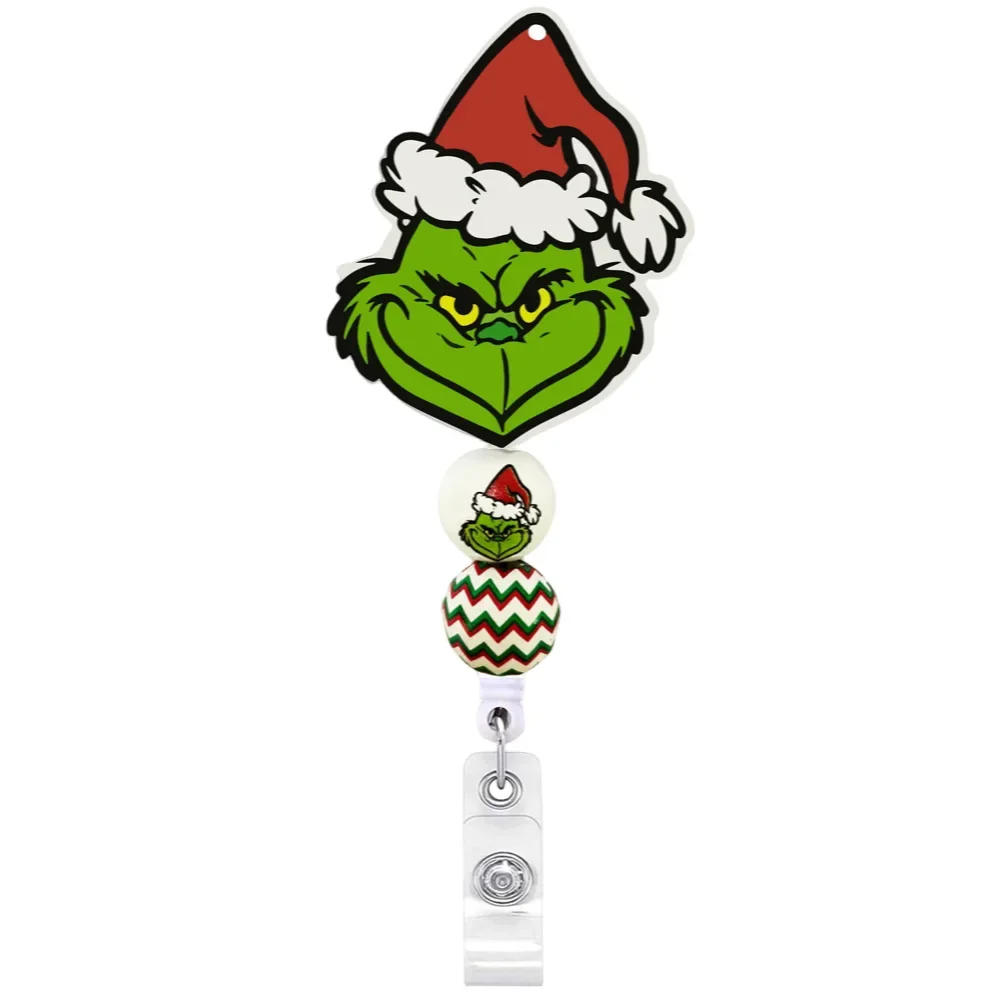 New Design 1 Piece Retractable Nurse Badge Reel Fashion Beads Christmas Snowman Stocking ID Card Holder Office Santa Gift
