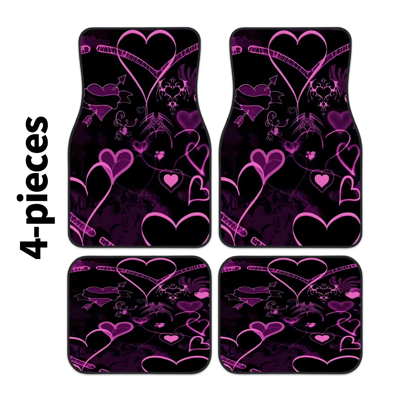 4pcs Set High-End Pink Heart Pattern Printed Car Floor Mats | Easy To Clean, Decorative And Protective Accessories For Driving P
