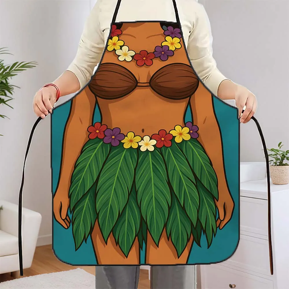 1pc  Funny Hula Dancer Costume Apron, Novelty Tropical Hawaiian Themed Cooking Apron for Home Kitchen Party Decor