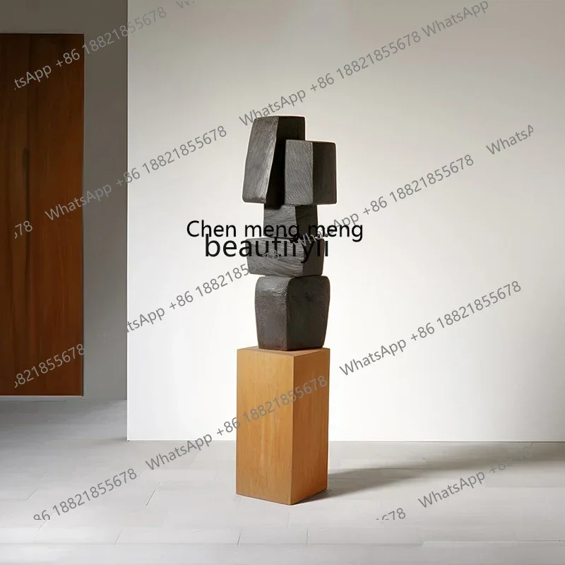 

D178 Wabi sand wind abstract wood carving floor ornaments B & B, entrance decoration solid wood art sculpture installation