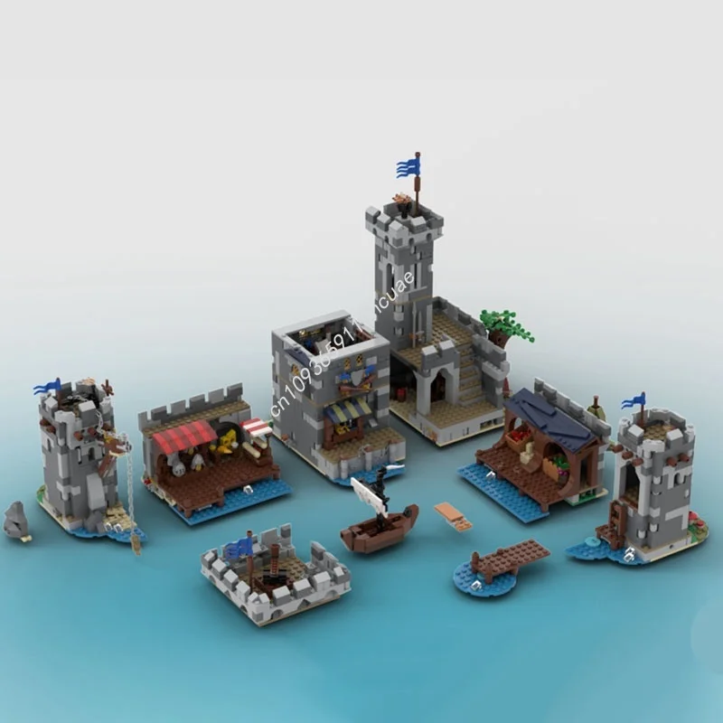2357pcs MOC Middeleeuwse Kustmarkt Zwarte Valken Kasteel Modelbouw Speelgoedblokken DIY Idee Onderwijs Kerstcadeaus Baksteen Kinderen