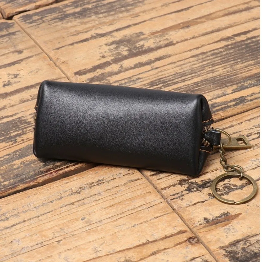 

Portable Anti-lost Mini Leather Coin Purse Thin Solid Color Men Key Ring Pouch Credit Card Holder Zipper Car Key Bag Women