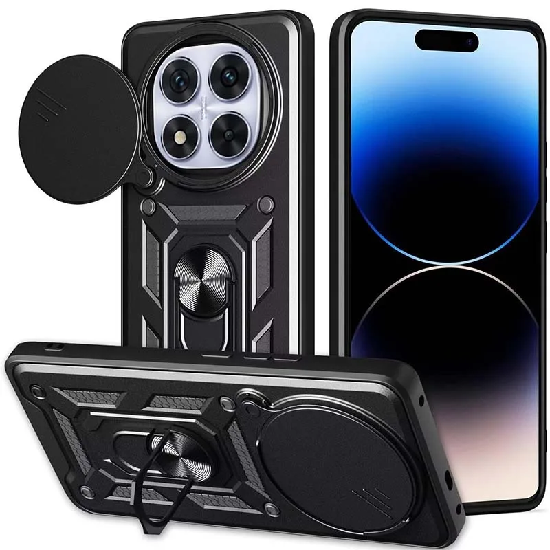 

Чехол для Redmi Note 14 Pro Plus 4G 5G, держатель для карт слайд-камерой 360° ° Кольцо-обложка Capa Fundas