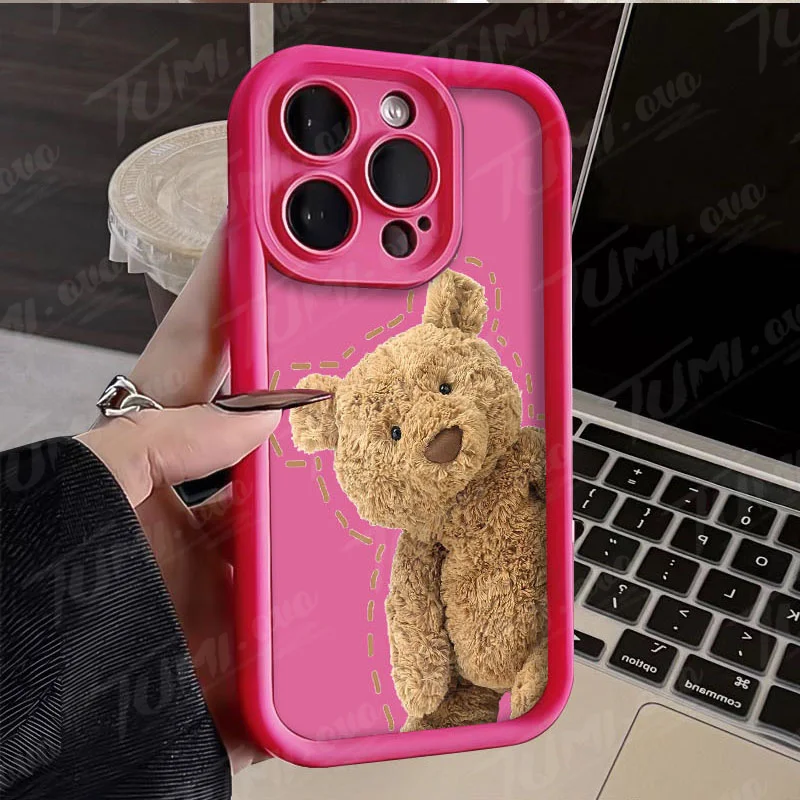 Teddy Bear Soft Silicone Phone Case for iPhone 14 15 Pro Max 13 12 11 X XS XR 7 8 Plus SE 2020 Matte Printing Protective Cover