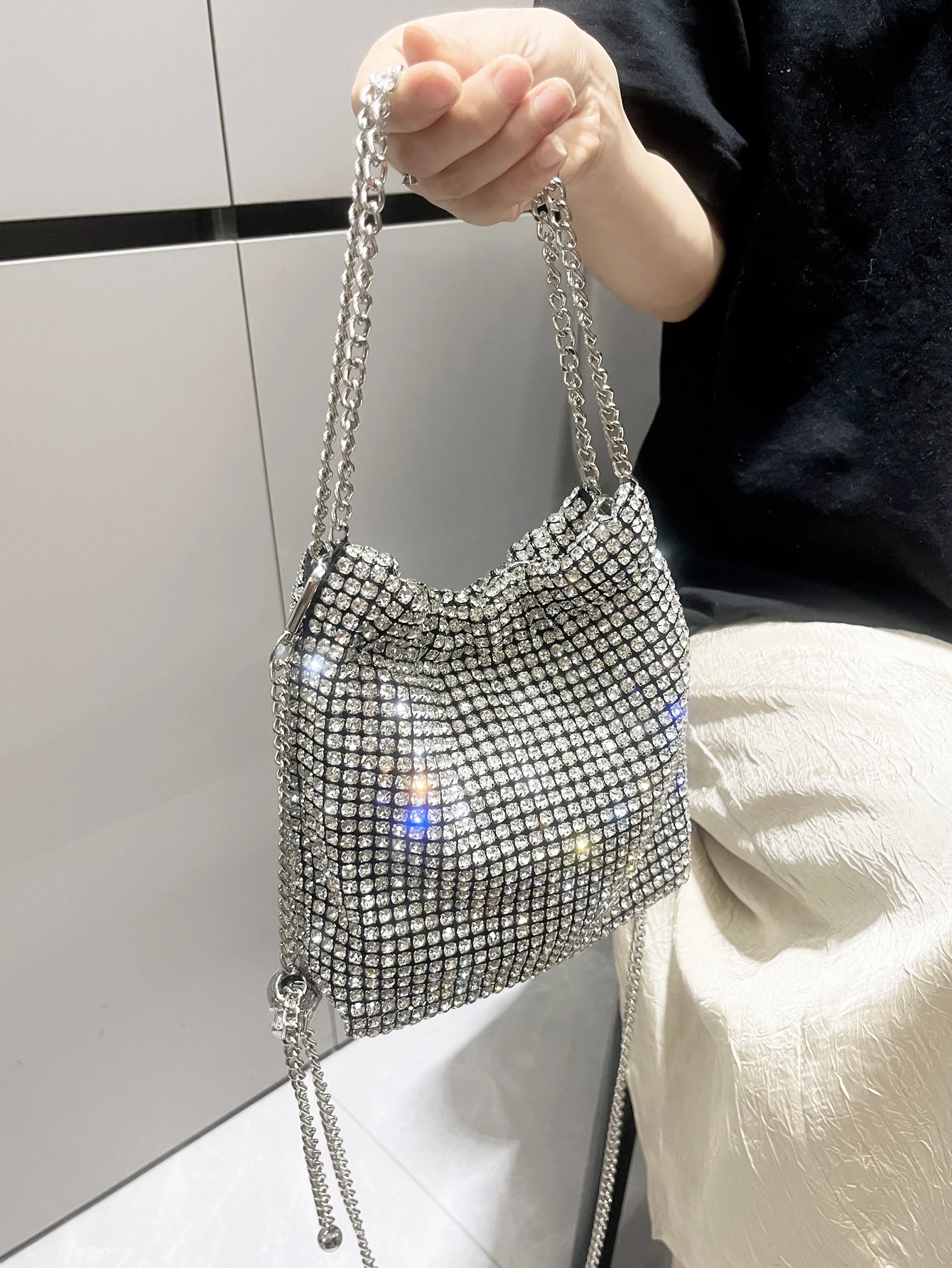 Borsa a tracolla di design di lusso fatta a mano con strass brillanti pochette da sera borsa borse e borse Hobo in cristallo