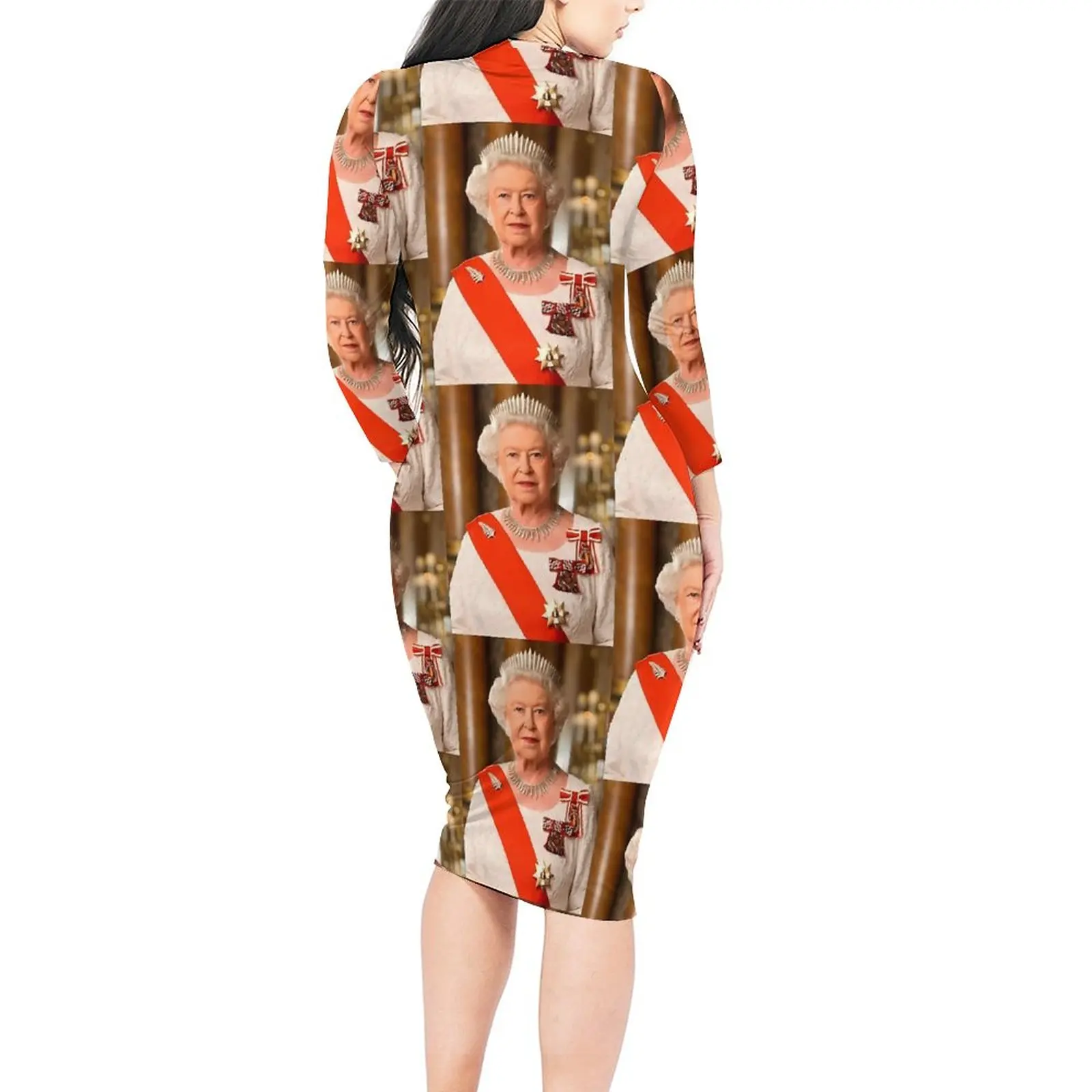 Queen Elizabeth II Bodycon Dress Female Great Women Sexy Dresses Autumn Long Sleeve Street Style Custom Dress Big Size 4XL 5XL