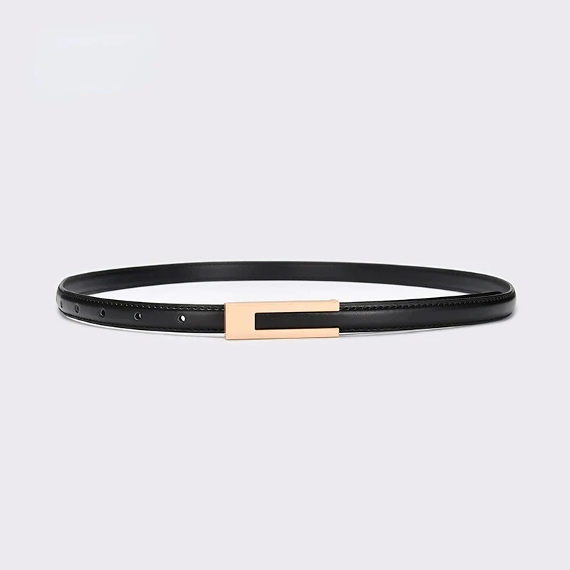 

New Luxury Gold Buckle Genuine Leather Belt Women Fashion Cowskin Thin Metal Black White Belts Female Jeans Dress Waistband