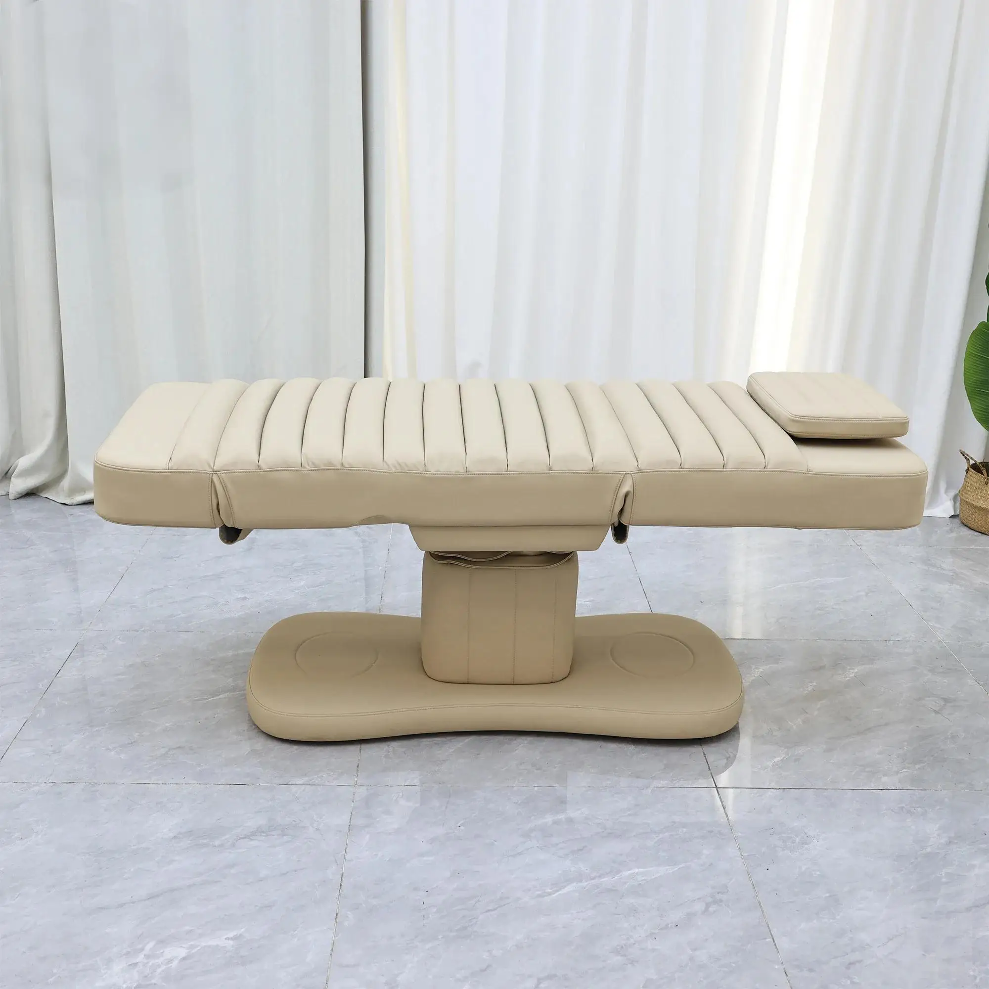 Electric Salon Massage Bed Metal Frame Synthetic Leather Light Gray Commercial Spa Therapy Table