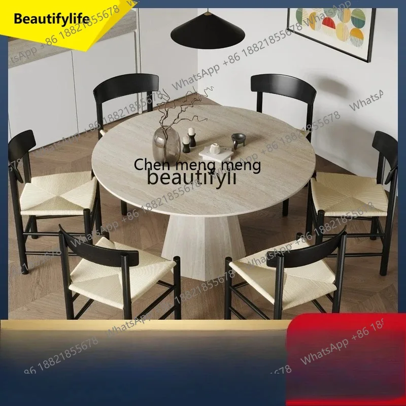 

Vintage Style Dining Table and Chairs Simple Light Luxury Natural Wood Zen Style Round Pastoral Style Rock Plate Dining Table K1