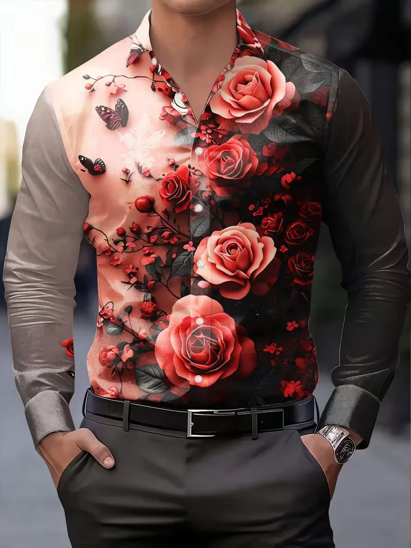 New Fun Christmas Theme Men's Collar Shirt Cartoon Ghost Lantern Snowflake Full Print Long Sleeve Men's Top