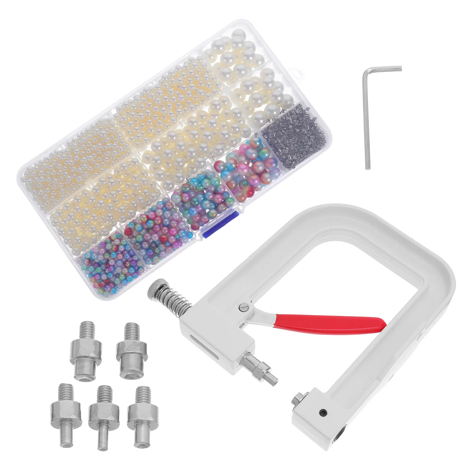 1Set Hand Press Bead Machine Pearl Mounting Press Manual Bead Riveting Tool Round Pearl Beads Rivet Studs for Hats Shoes Bags