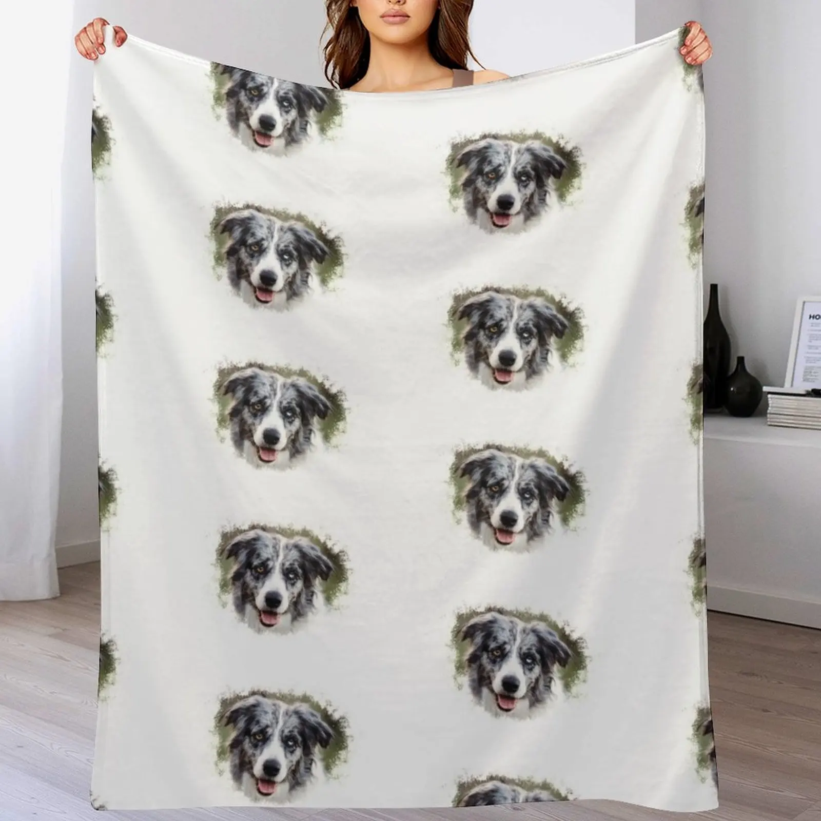 Blue Merle Border Collie! Throw Blanket Soft Beds Beautifuls Hairy Stuffeds Blankets