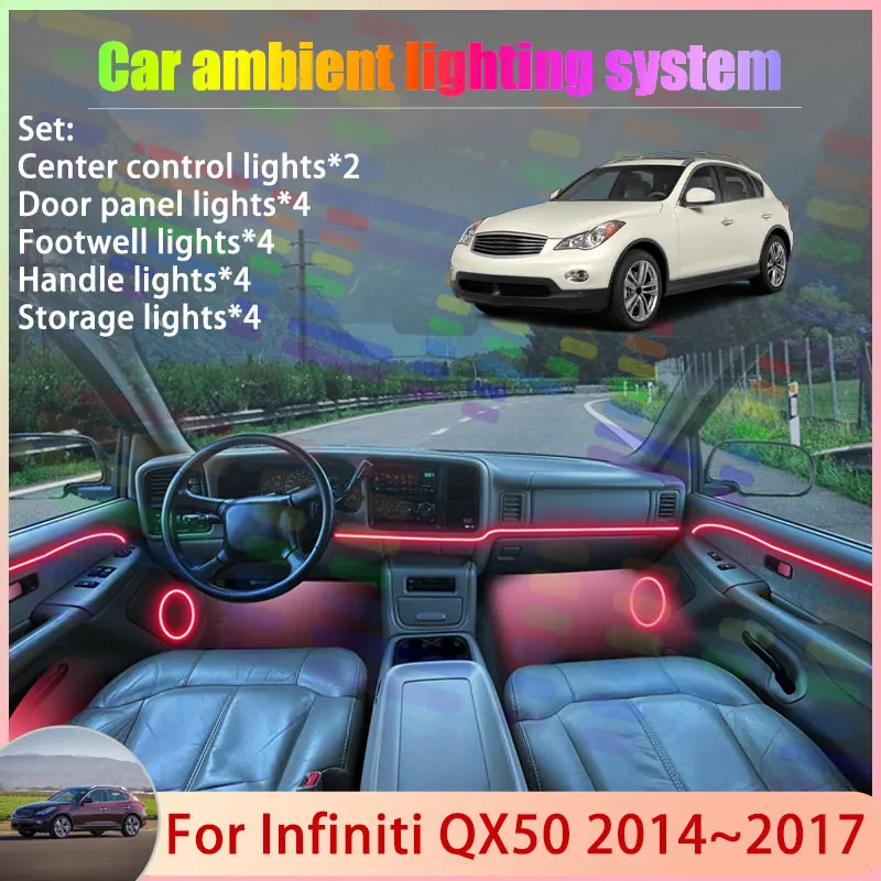 

Для Infiniti QX50 2014 ~ 2017 2015 2016 J50 EX MK1 2/24 в 1 автомобильный атмосферный светильник RGB абажур ансамбль стример атмосферный набор