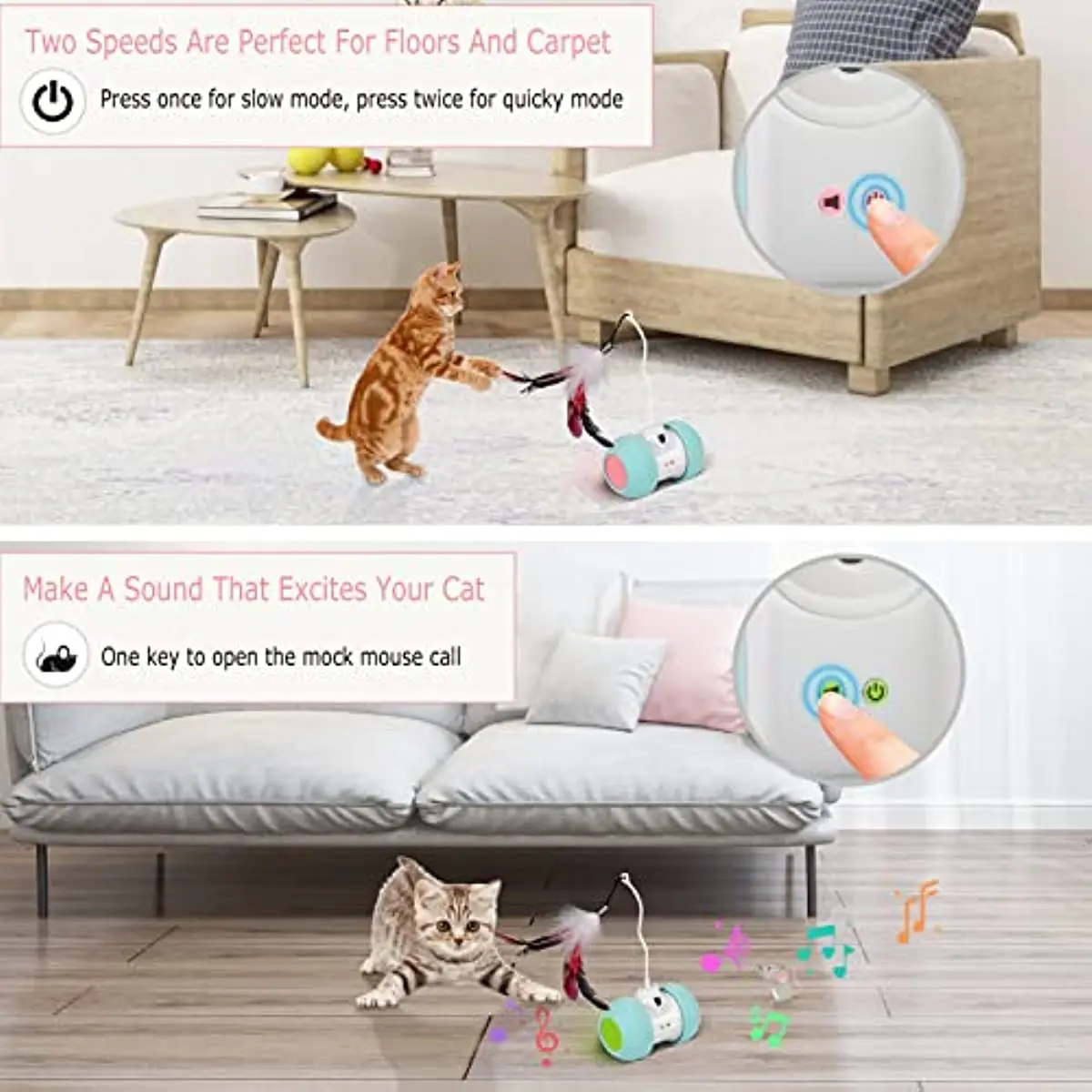 ATUBAN Interactive Cat Toys for Indoor Cats,Electric Feather Cat Toy with Treats Dispenser Mouse Sound,Automatic Feather Cat Toy