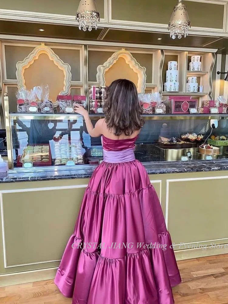 Fuchisa-vestido Formal de satén sin mangas para niña, traje de baile clásico hecho a medida, largo hasta el suelo, vestidos de noche para fiesta