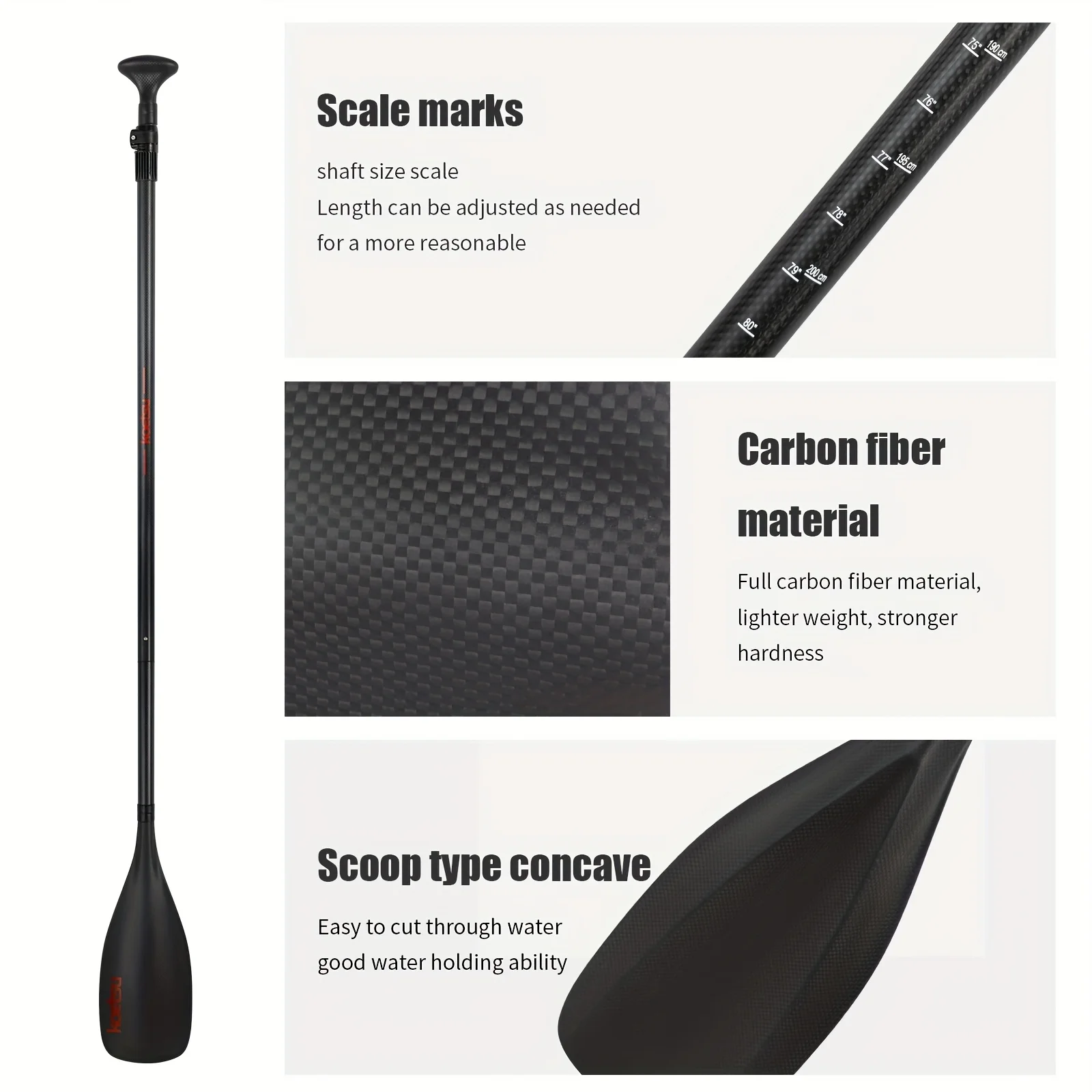 Der KOETSU T03 ist ein leichter und tragbarer dreiteiliger Carbonfaser-Paddel, kompatibel mit Stand-Up-Paddleboards und Kajaks. – Detail 6