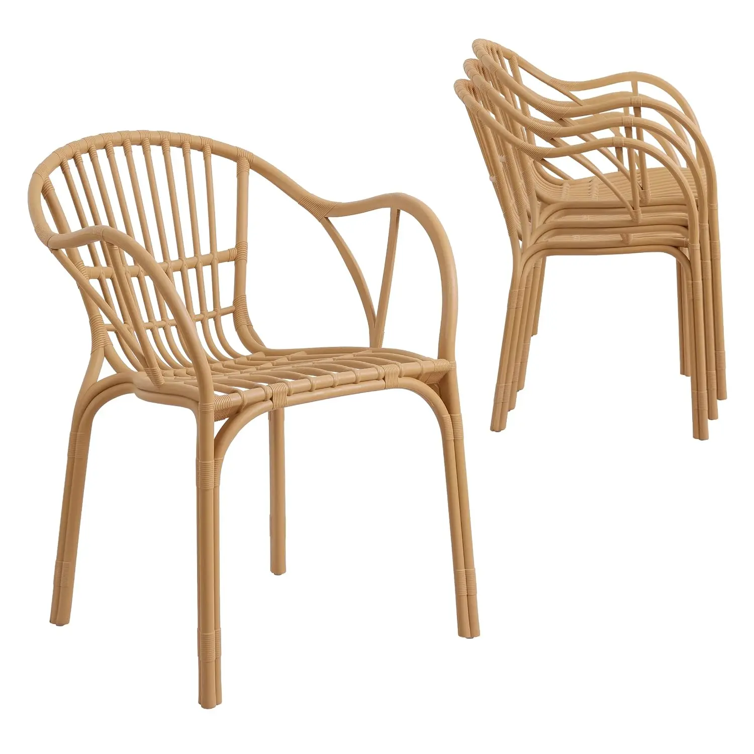 UV-Protected Stackable Plastic Patio Dining Chairs Set of 4 with Armrest for Balcony Garden Poolside Kitchen, Customized