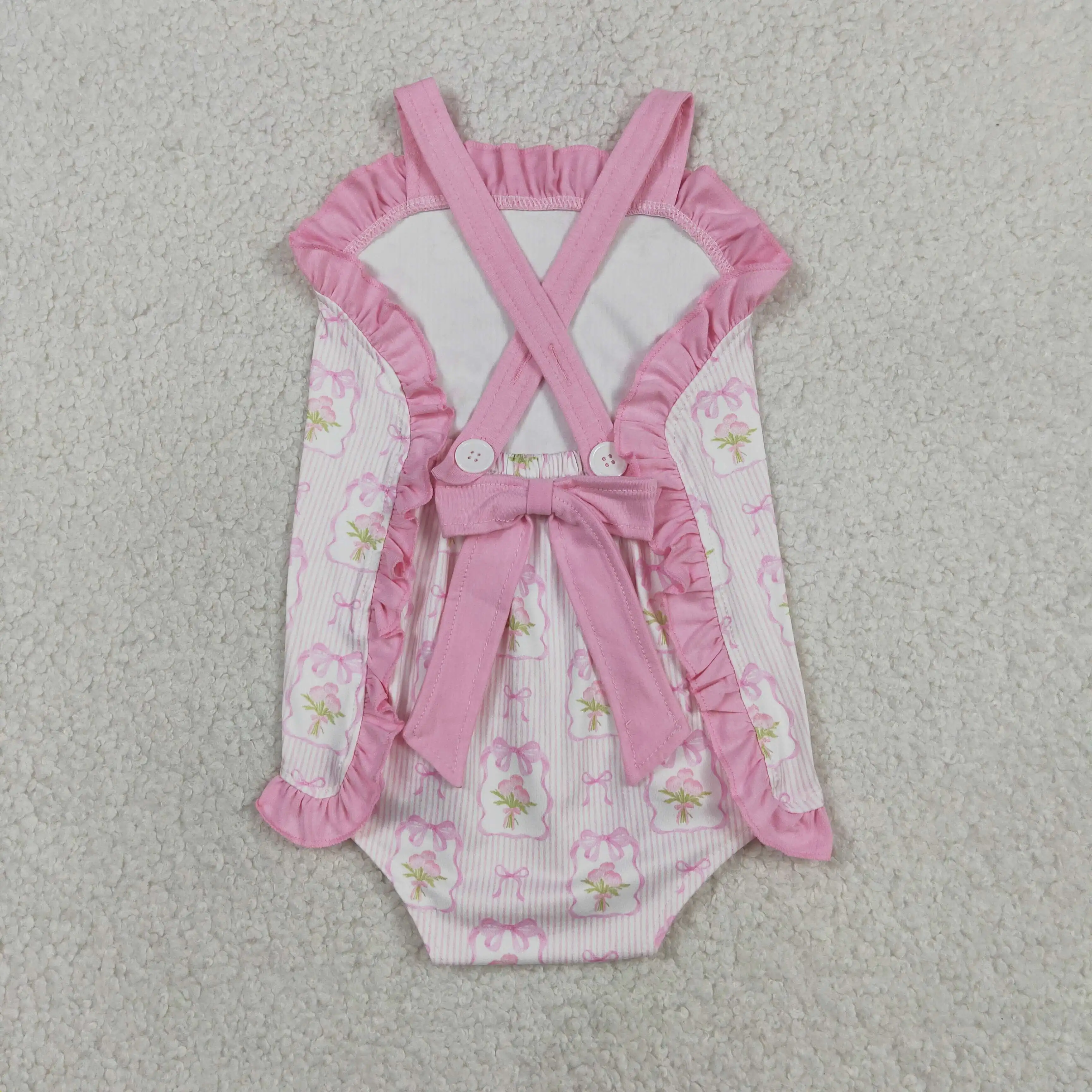 Wholesale Newborn Infant Flower Bodysuit Kids Toddler Bows Floral Bubble Romper Baby Girl Children Girls Summer Clothes