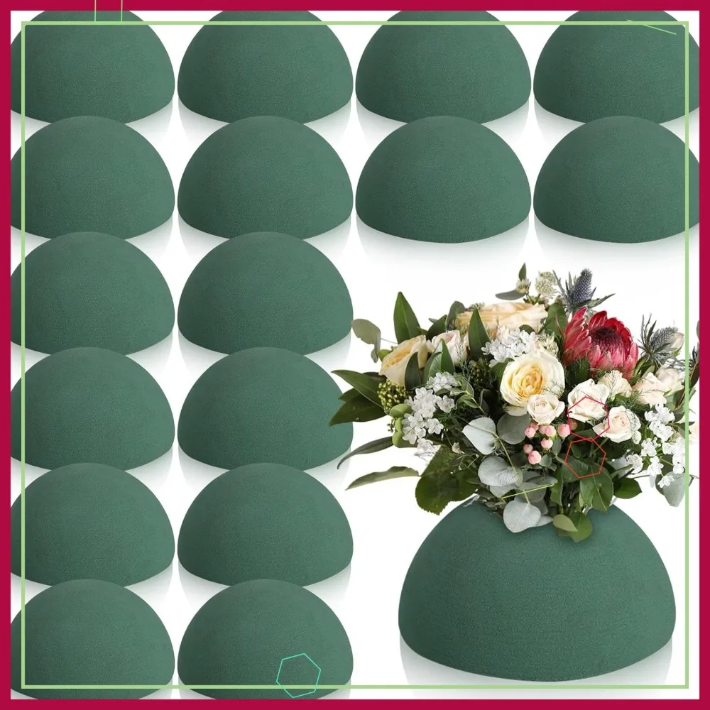 

16 Pcs Green Foam Balls for Artificial Flowers - 4.72 x 2.36 Inch Half Round Floral Foam for DIY Wedding Decor
