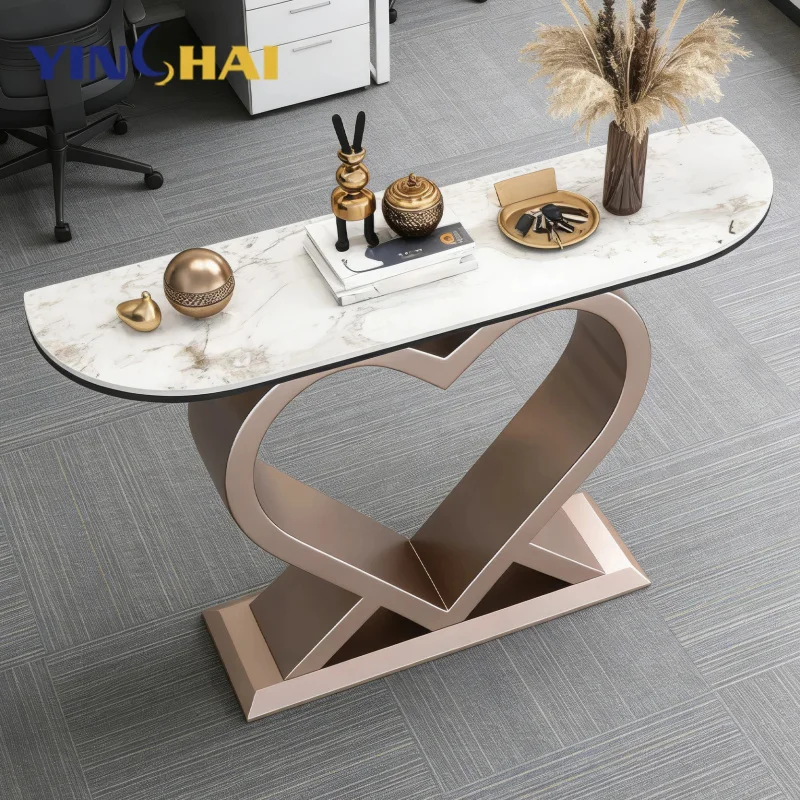 custom.Custom Designs Modern Luxury Heart-Shaped Console Table Living Room Furniture Hallway Entryway Marble Gold Metal Frame