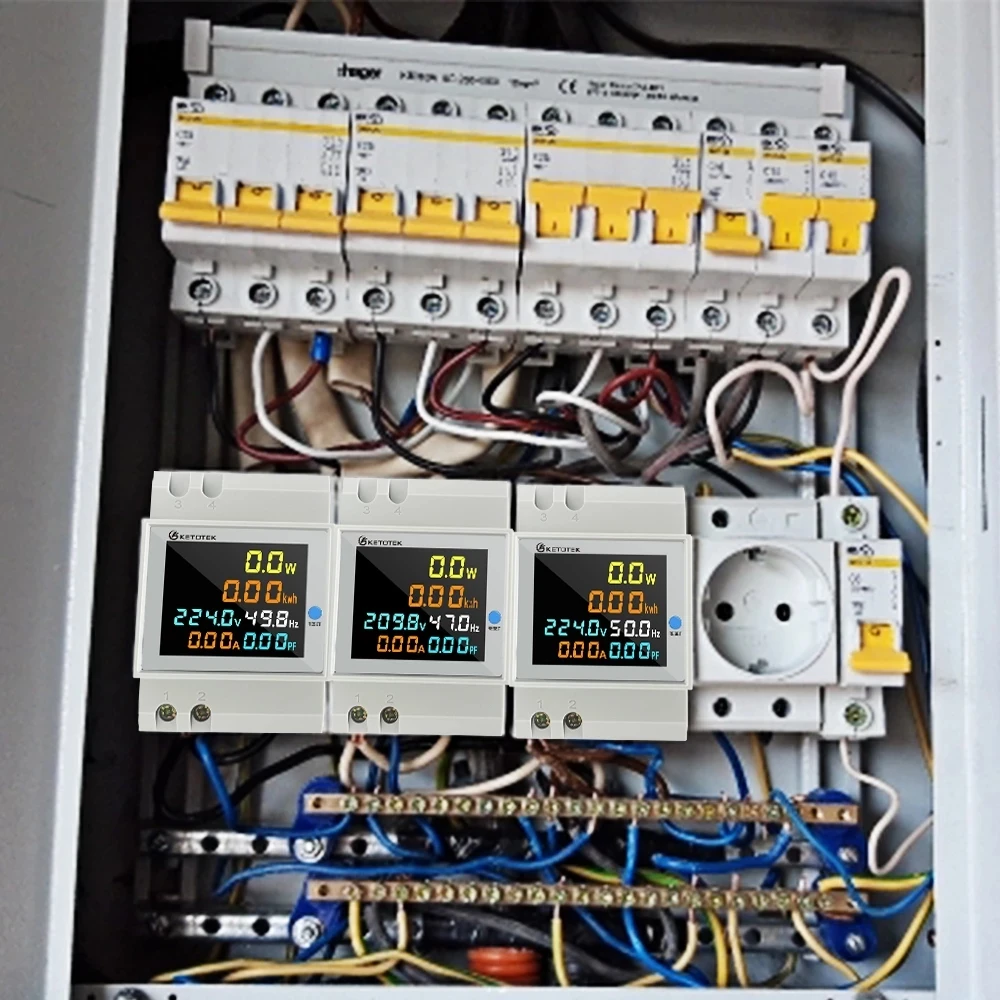 Din Rail LCD AC Power Energy Kwh Meter 110V 220 V 0-100A wattmetro voltmetro amperometro tensione fattore di corrente Volt Amp Monitor