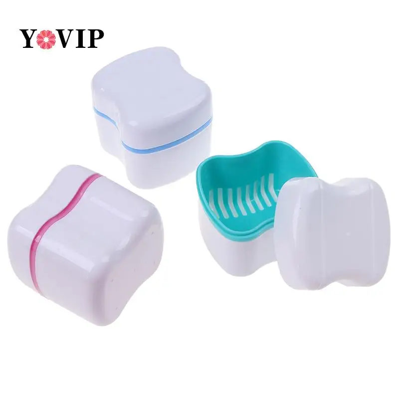 Caja de almacenamiento de dientes postizos para dentaduras postizas, contenedor con pantalla de filtro, cajas de limpieza de dientes artificiales, 1 unidad