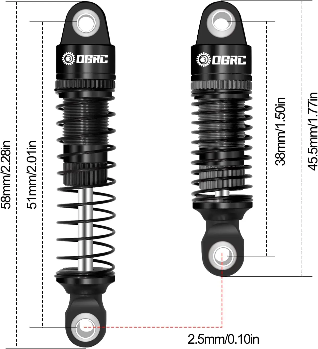 OGRC Oil Threaded Shock Damper 51mm Shocks Absorber Aluminum Front & Rear Shocks for TRX4M 1/18 RC Crawler Upgrade Accessories