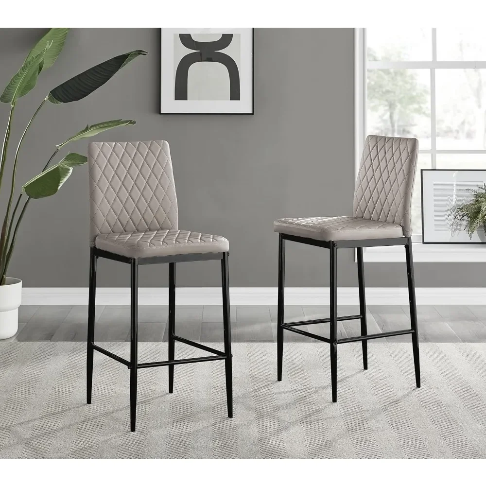 

Bar Stools - Milan Stools for Kitchen Counter & Dining Room - Set of 2 - Contemporary Cappuccino Soft Faux Leather Stools with M