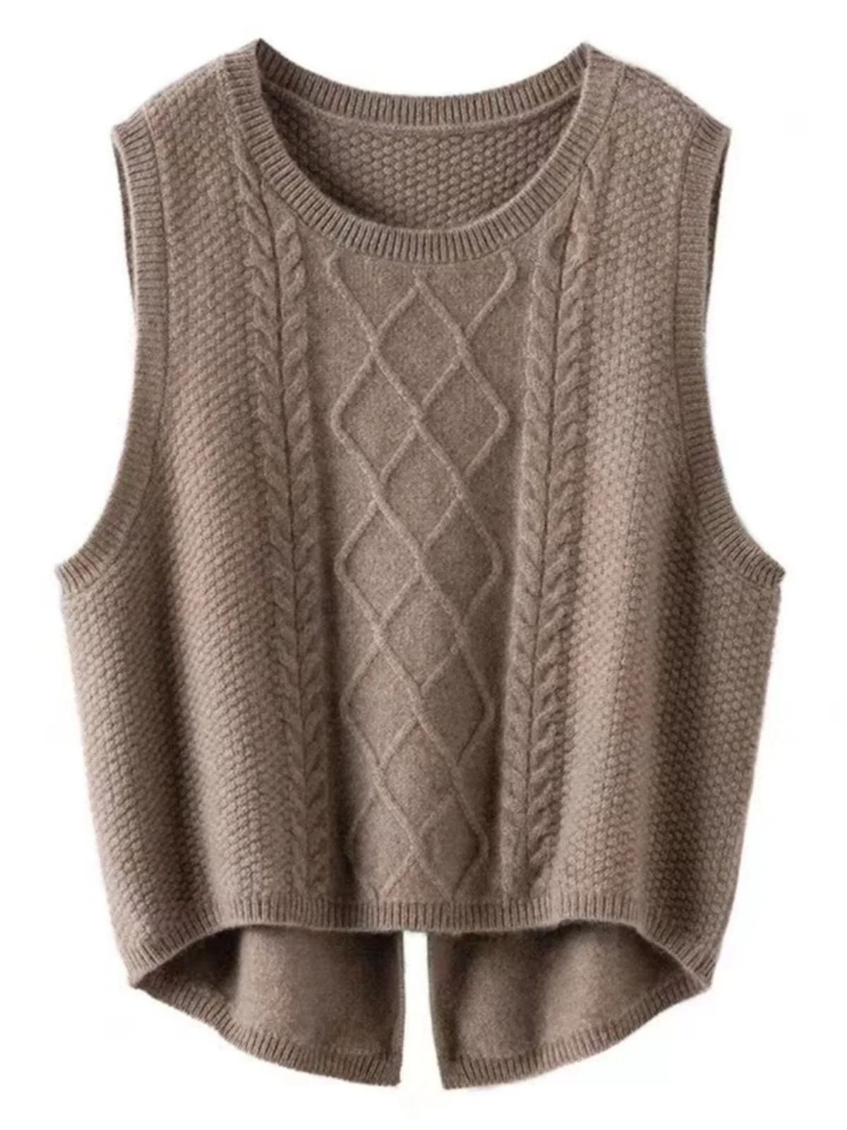 Gebreid Wollen Svel Vest Dames Faion Design Ba Split Twist Flower Base Ronde Ne Layering Tank Top Herfst Nieuwe Sle
