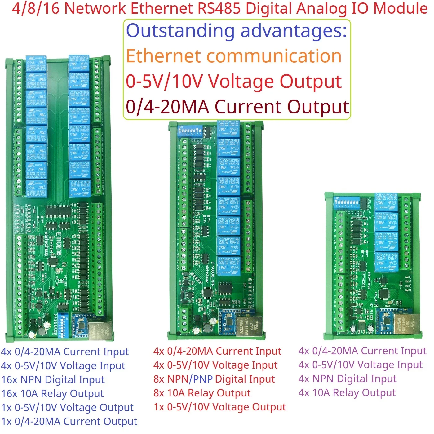 Imagem -02 - Ethernet Modbus Rtu Tcp Multifunções Remoto Relé de Contato Seco do 420ma 010v Tensão Atual Saída Dac e s Npn Pnp di