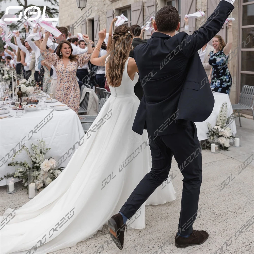 Vestido De Novia De satén con tirantes finos, traje De Novia con cuello cuadrado, corte en A, espalda descubierta