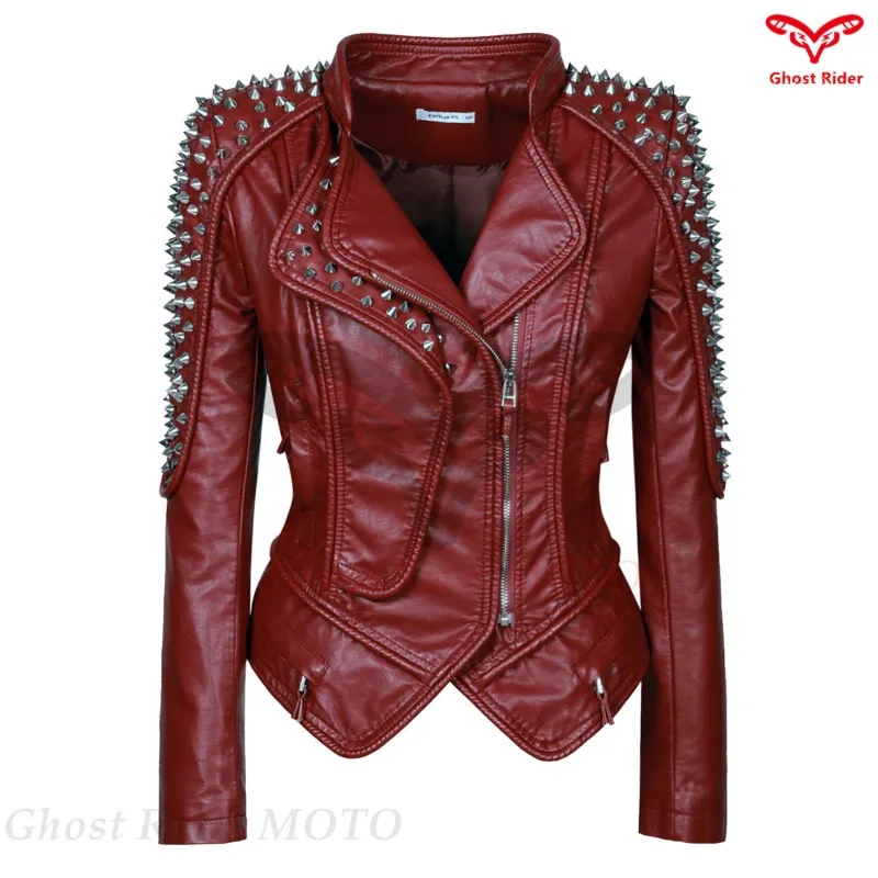 Pu Leather Jacket Women's Handmade Beaded Rivet Motorcycle Jacket Motorcycle Riding Cool Jacket Men Women Jackets S-6xl