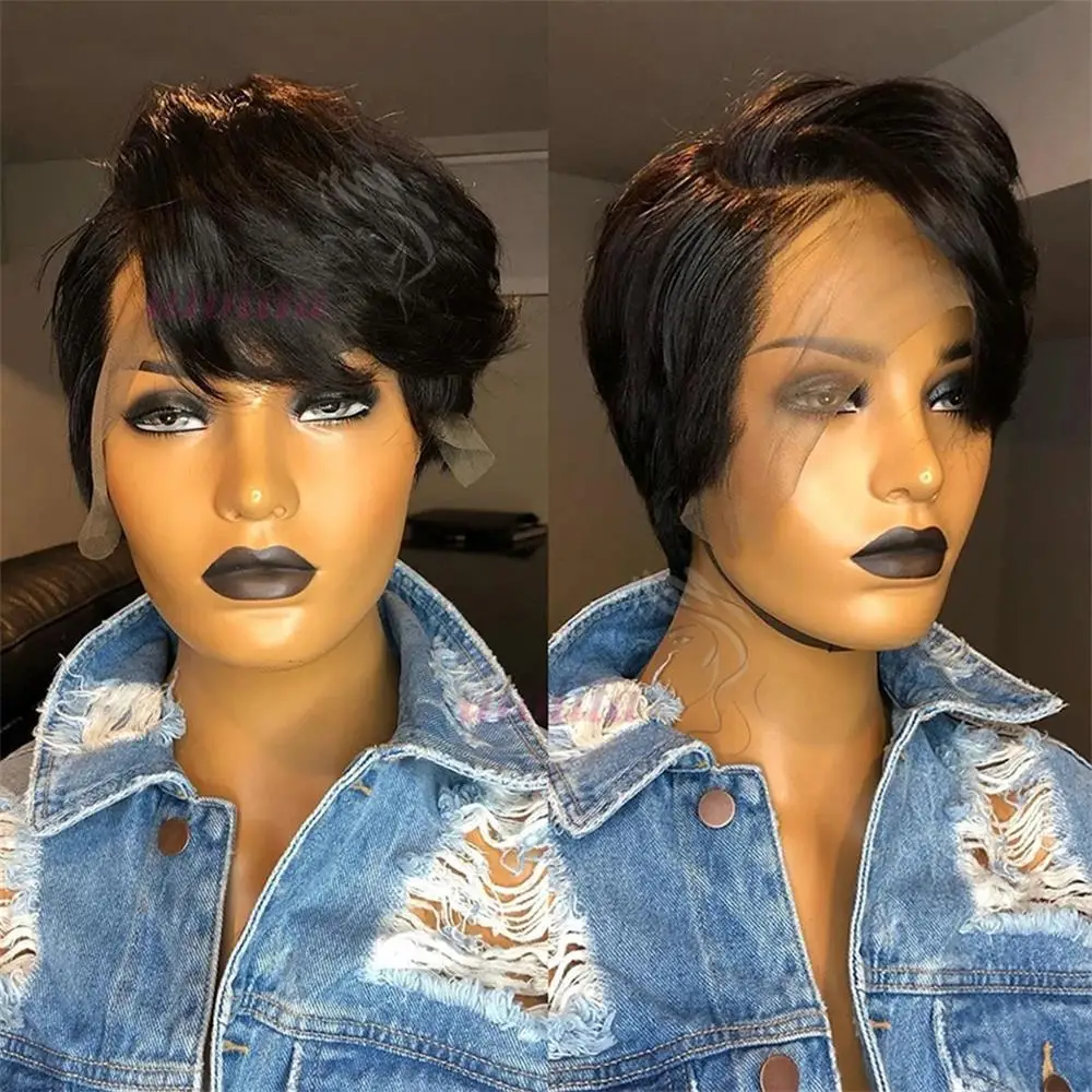 Pixie Cut Echthaarperücken, Salz-und-Pfeffer-Perücken, kurze Bob-Echthaarperücken, sofort tragbar, ohne Klebstoff, 13x4 Lace Frontal Perücken, brasilianisch gewellt – Detail 19